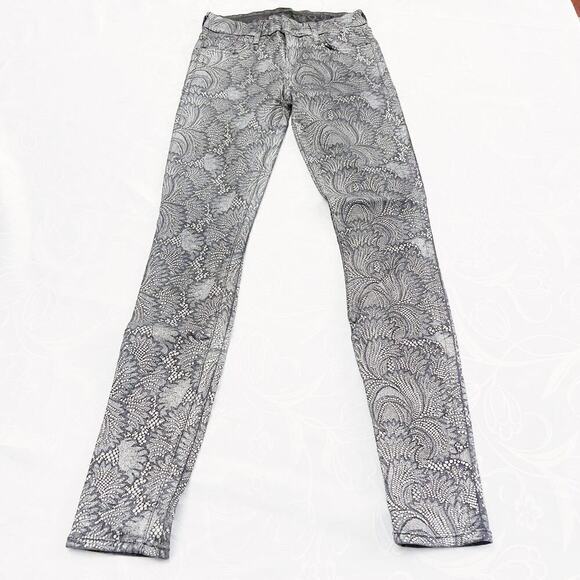 7 For All Mankind The Skinny Metallic Patterned Denim Jeans SZ25 - Picture 6 of 6